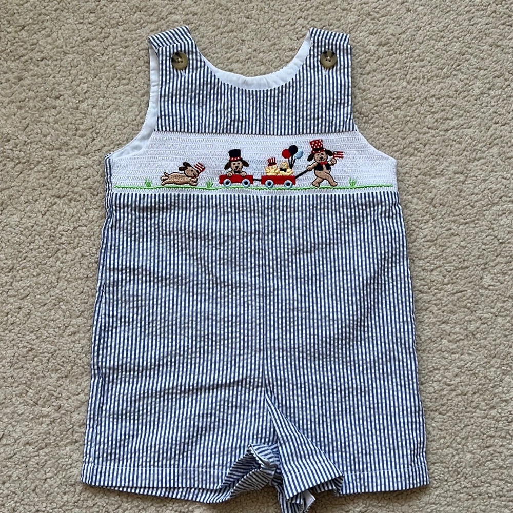 Patriotic Seersucker Onesie, Embroidered